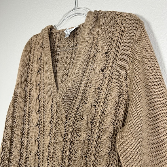 Talbots plus size 2X petite cable knit hooded sweater mercerized cotton brown - Picture 7 of 11
